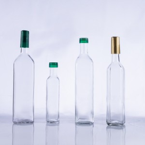 Square shape clear glass olive oil bottle with cap