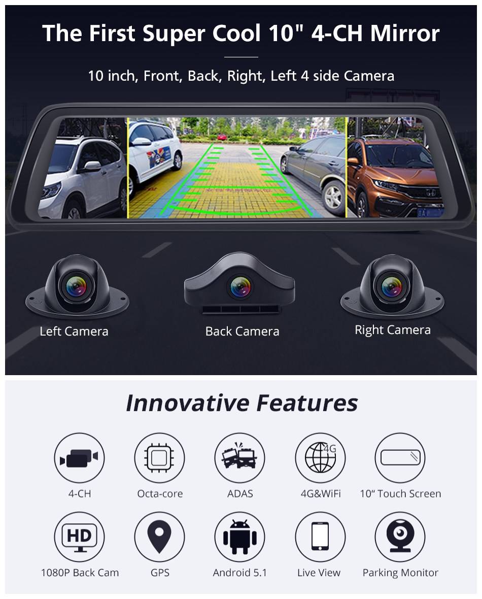 10 inch streaming mideacar camera