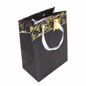 New fancy custom logo printed glitter shopping bag gift paper bag with hangtag
