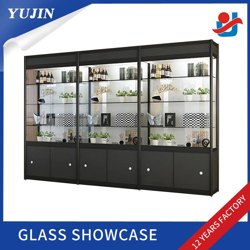 Free standing aluminium glas werjefte útstalkast morden Glass cabinet foar winkel 