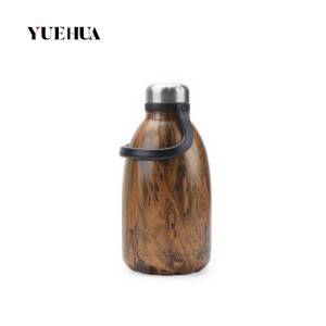 32oz & 64oz wood insulated water flask bottle with big handle