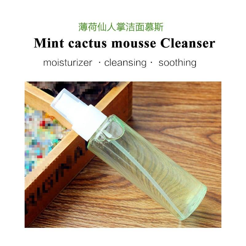 Private Label Organic Peppermint cactus face wash mousse, Facial Cleanser Mousse for Oil Control Firming Foaming Cleansing